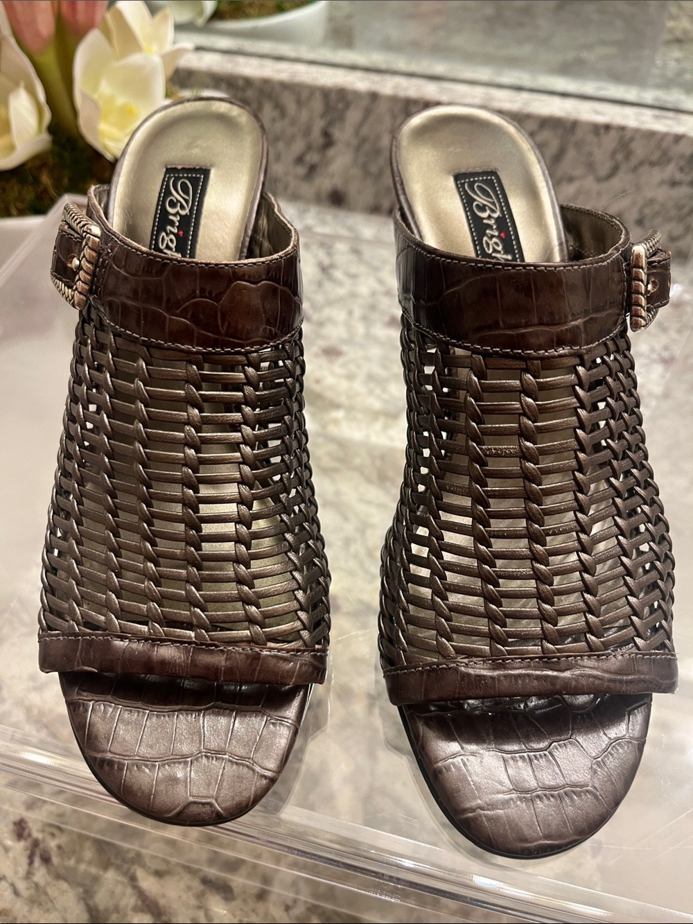 Brighton Gray Woven Slide Mules